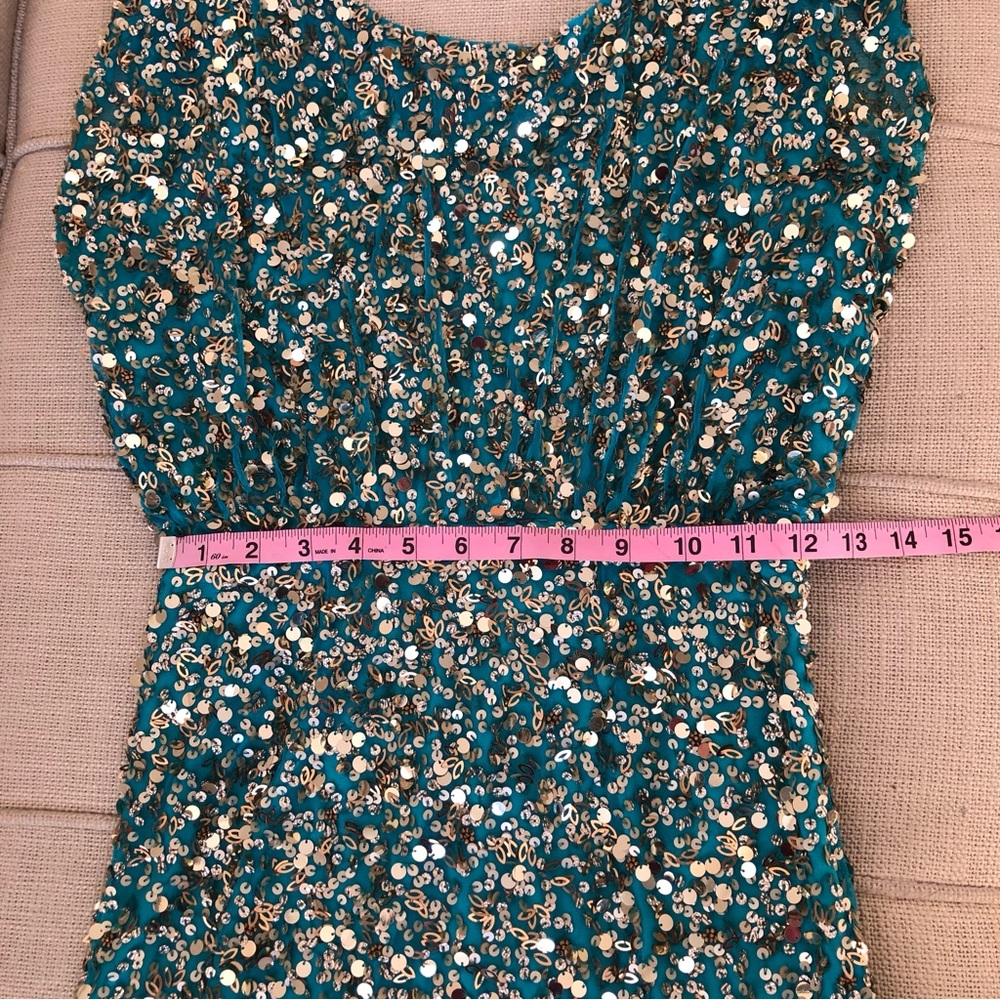 Aidan Mattox Teal Cocktail Dress with Gold Sequins - Picture 6 of 13